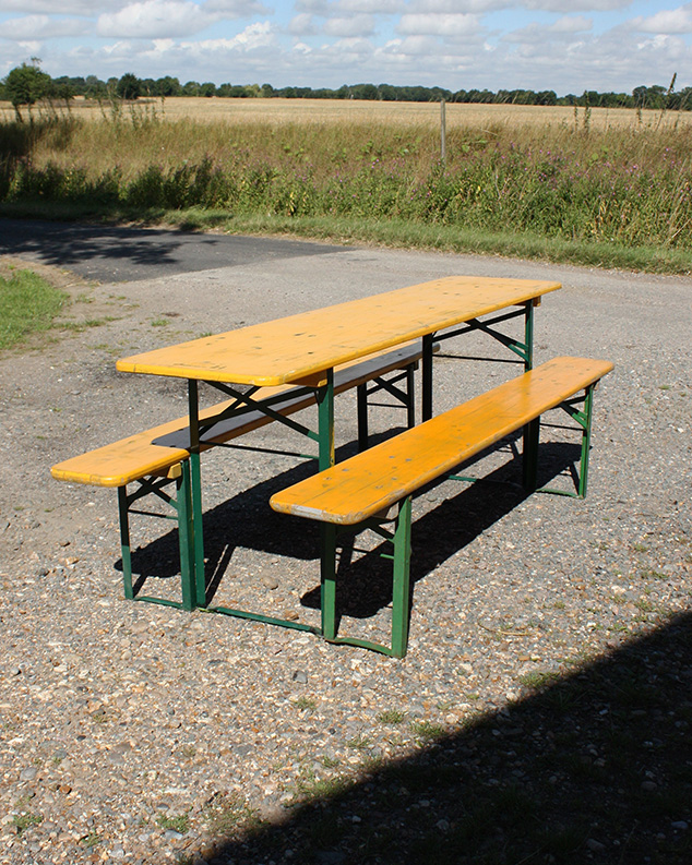 German Beer Garden Tables and Benches - Yellow with Green legs - Oktoberfest - (220cm)