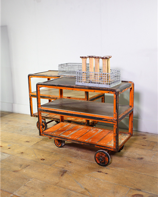 Orange Metal framed Factory Trolley