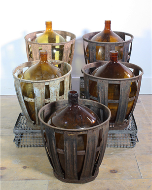 French Bottles in Metal Crates