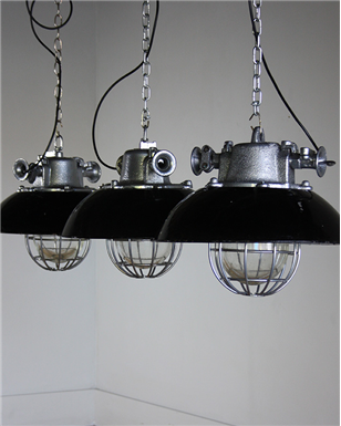 Czech Industrial Lights with Caged Glass