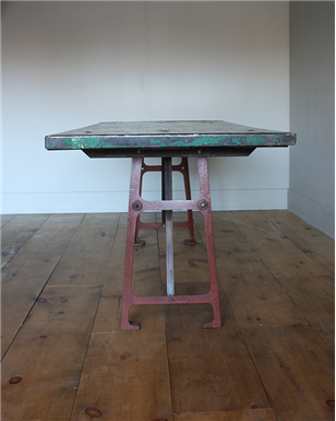 industral red metal legged table